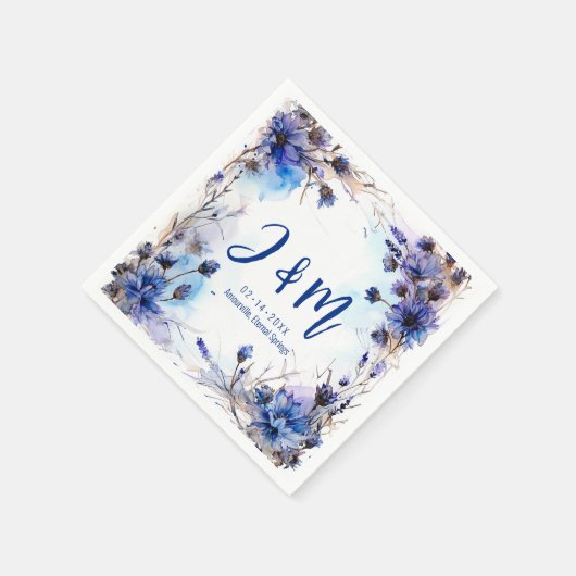 💍 Mit Initialen Cornblumen und Lavender Elegance Serviette (Ecke)