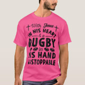 Mit Jesus im Herzen ist er unaufhaltsam Rugby-Spie T-Shirt (Vorderseite)