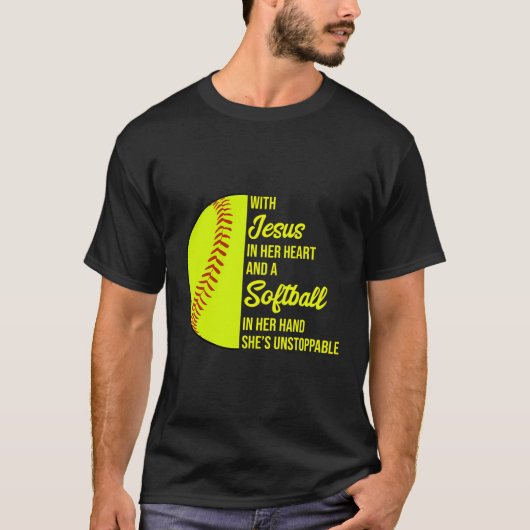 Mit Jesus im Herzen ist sie unaufhaltsam Softball T-Shirt (Vorderseite)
