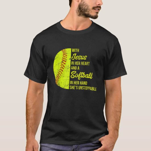 Mit Jesus im Herzen Softball T-Shirt (Vorderseite)
