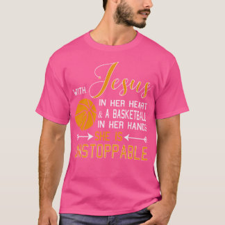 Mit Jesus in ihrem Herzen ein Basketball in ihren  T-Shirt