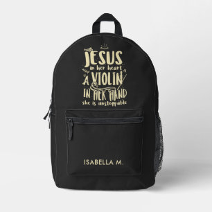Mit Jesus in ihrem Herzen eine Geige in Handarbeit Bedruckter Rucksack