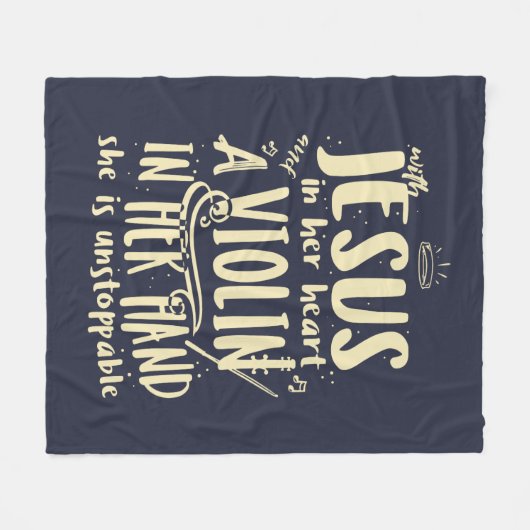 Mit Jesus in ihrem Herzen eine Geige in ihrer Hand Fleecedecke (Vorderseite (Horizontal))