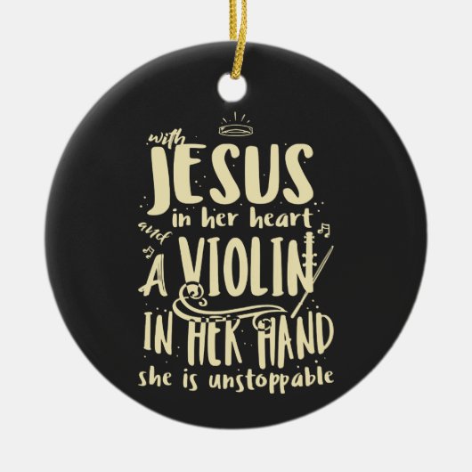Mit Jesus in ihrem Herzen eine Geige in ihrer Hand Keramik Ornament (Vorne)