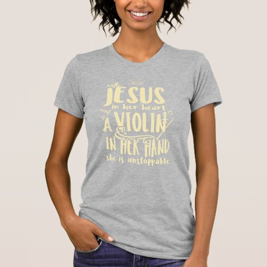 Mit Jesus in ihrem Herzen eine Geige in ihrer Hand T-Shirt (Vorderseite)