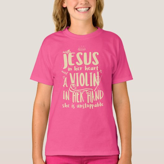 Mit Jesus in ihrem Herzen eine Geigermusik-Klasse T-Shirt (Vorderseite)