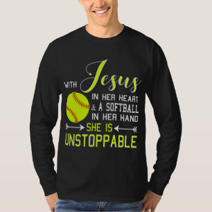 MIT JESUS IN IHREM HERZEN & einer Softball-Hand is T-Shirt