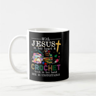 Mit Jesus in ihrem Herzen Kroketten in ihrer Hand Kaffeetasse
