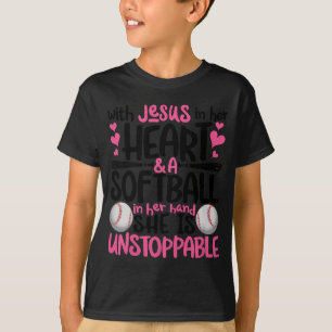 Mit Jesus in ihrem Herzen und einem Softball ist s T-Shirt