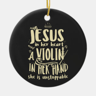 Mit Jesus in ihrem Herzen und einer Violine in ihr Keramik Ornament