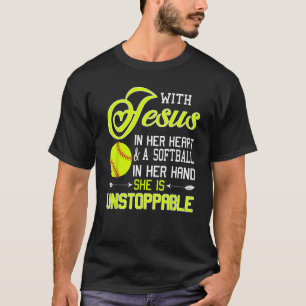 Mit Jesus in ihrem Herzen und Softball in einer Ha T-Shirt