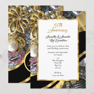 Mit Juwelen besetzte goldene Hochzeit Einladung