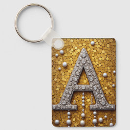 Mit Juwelen besetzter Buchstabe A auf goldenem Mos Schlüsselanhänger
