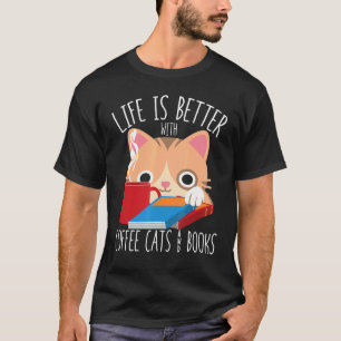 Mit Kaffee Katzen Und Büchern Bücherwurm T-Shirt
