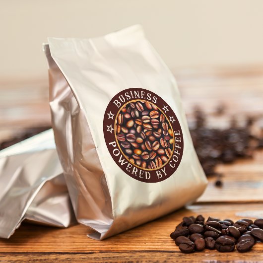 Mit Kaffee versorgt, geben Sie Ihren Firmennamen e Runder Aufkleber
