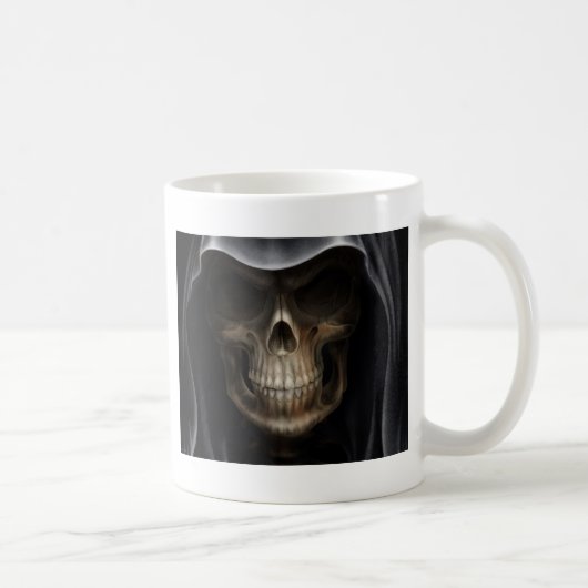 Mit Kapuze Schädel - grimmiger Sensenmann Kaffeetasse (Rechts)