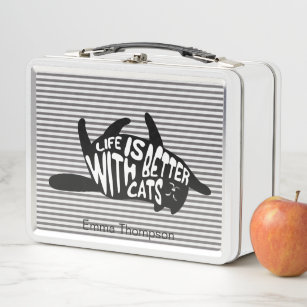 Mit Katzen ist das Leben besser   Fun Typografie Metall Lunch Box