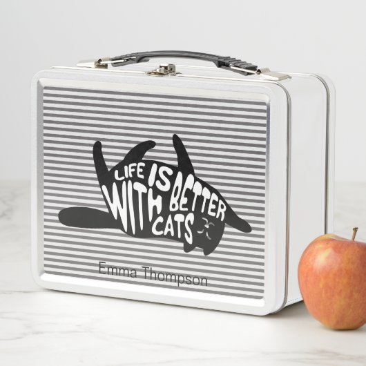 Mit Katzen ist das Leben besser | Fun Typografie Metall Lunch Box (Beispiel)