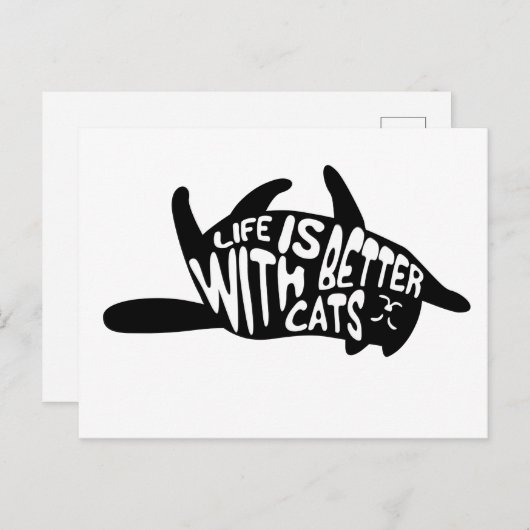 Mit Katzen ist das Leben besser | Fun Typografie Postkarte (Vorne/Hinten)