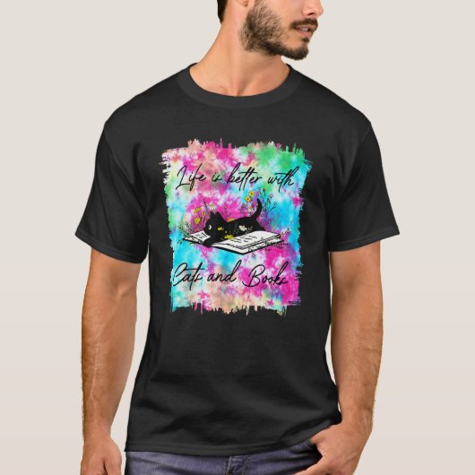 Mit Katzen und Büchern Tie Dye T-Shirt (Vorderseite)