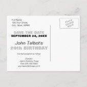 Mit kunstanpassbarer Geburtstagskunst Save the Dat Ankündigungspostkarte (Rückseite)