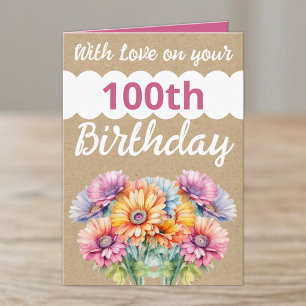 Mit Liebe 100. Geburtstag Gerbera Blumen rosa Karte