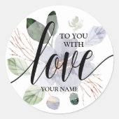 Mit Liebe auf Lila Blume Runder Aufkleber (Vorderseite)