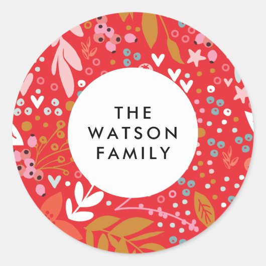 Mit Liebe Blumenweihnachtsaufkleber für Hübschen U Runder Aufkleber (Vorderseite)