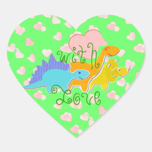Mit Liebe Dinosaurier Herz Herz-Aufkleber (Vorderseite)