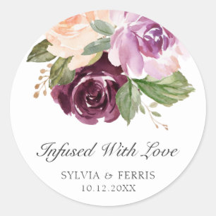 Mit Liebe Durchtränkt Moody Plum Florales Hochzeit Runder Aufkleber