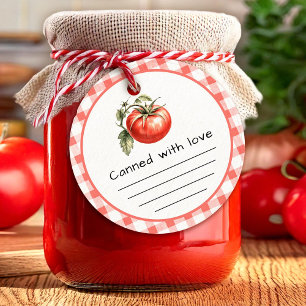 Mit Liebe eingemachte Tomate mit Karomuster Geschenkanhänger