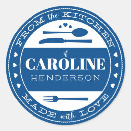 Mit Liebe Food Geschenkaufkleber blau gemacht Runder Aufkleber