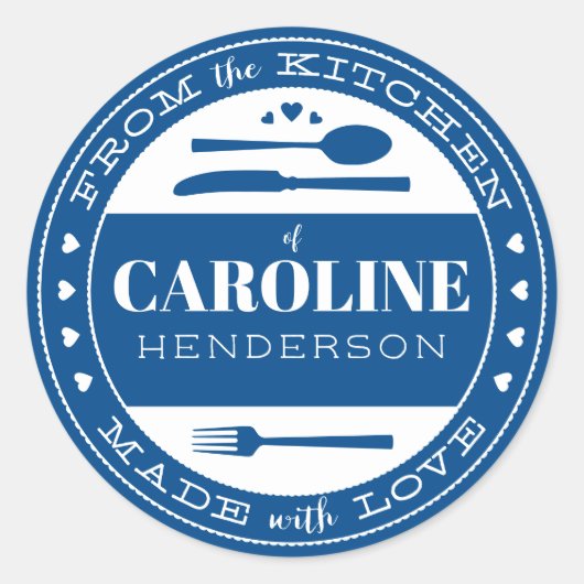 Mit Liebe Food Geschenkaufkleber blau gemacht Runder Aufkleber (Vorderseite)