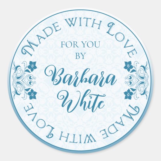 Mit Liebe für Sie türkisblaue Blume Runder Aufkleber (Vorderseite)