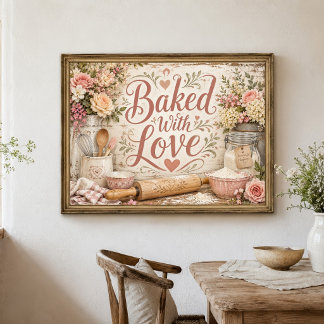Mit Liebe Gebacken Florale Farmhaus Küche Wandkuns Poster