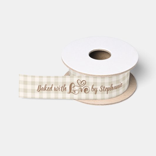 Mit Liebe Gebacken Neutral Gingham Karo personalis Satinband (Spule)