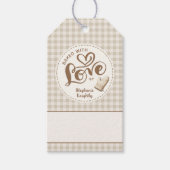 Mit Liebe gebacken Neutral Gingham Personalisiert Geschenkanhänger (Vorderseite)