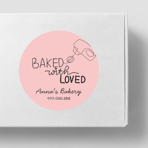 Mit Liebe gebacken rosa Handschrift Runder Aufkleber