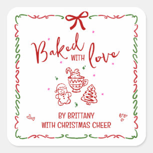 Mit Liebe Gebacken Rote Weihnachten Verspielte Doo Quadratischer Aufkleber
