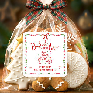 Mit Liebe Gebacken Rote Weihnachten Verspielte Doo Quadratischer Aufkleber