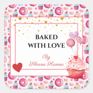 Mit Liebe Gebacken - Süße Cupcakes & Donuts Quadratischer Aufkleber