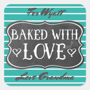 Mit Liebe Gebacken Vintage Kreidetafel Retro Grün Quadratischer Aufkleber