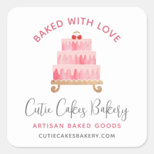Mit Liebe gebackene Bäckerei Blush Pink Torte Gebä Quadratischer Aufkleber