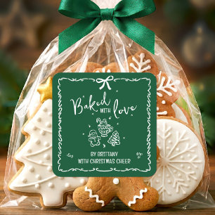 Mit Liebe Gebackene Grüne Weihnachts-Handzeichnung Quadratischer Aufkleber