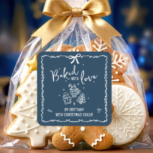 Mit Liebe Gebackene Navy-Weihnachts-Handzeichnunge Quadratischer Aufkleber