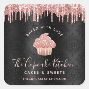 Mit Liebe Gebackene Rose Gold Cupcake Glitter Schw Quadratischer Aufkleber