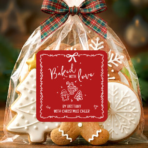 Mit Liebe Gebackene Rote Weihnachts-Handzeichnunge Quadratischer Aufkleber