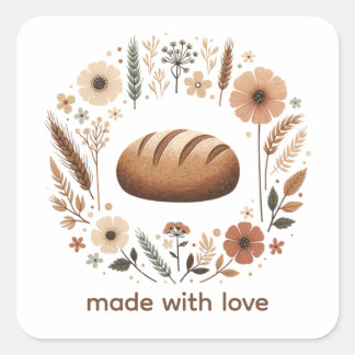 Mit Liebe Gebackenes Brot Etikett | Cottagecore Bä Quadratischer Aufkleber