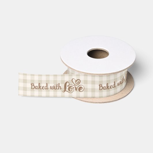 Mit Liebe Gebackenes Neutrales Gingham Schrift Her Satinband (Spule)