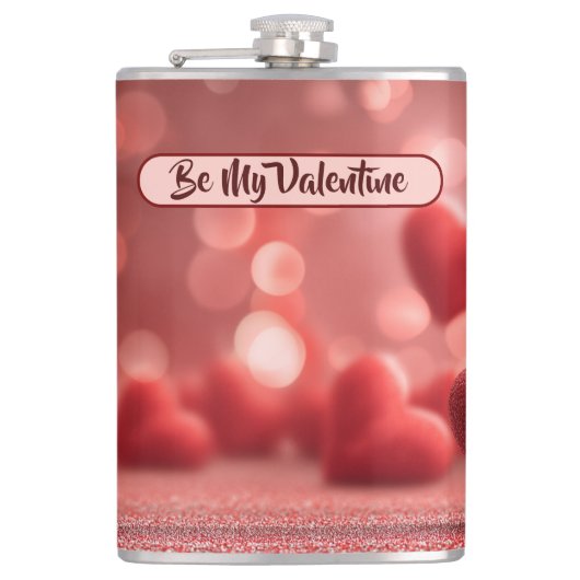 Mit Liebe gefüllte Be My Valentine Vinyl-Flasche Flachmann (Vorderseite)